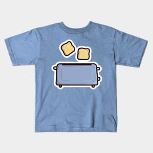 Two Fried Bread Pieces In Toaster Sticker vector illustration. Break fast food and technology object icon concept. Home Toaster fried bread slices sticker design logo with shadow. Kids T-Shirt